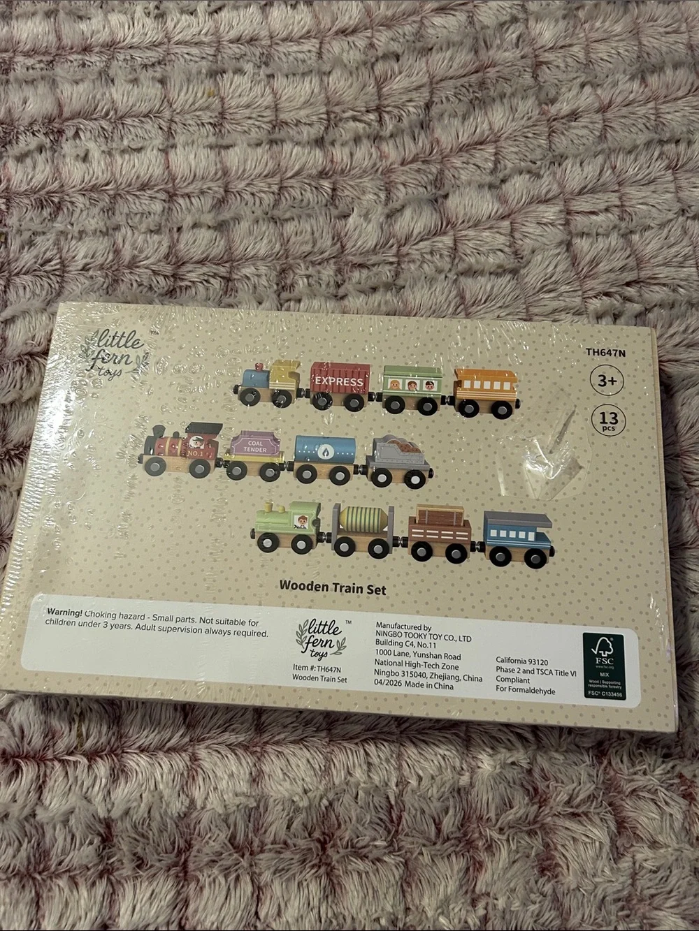 Little Fern Wooden Train Set - Multicolor Express Engine and Cars 13 pieces